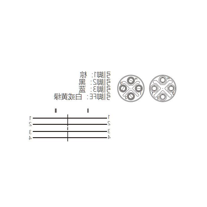 M12 4Pin S-coded, female straight turn male 90°, double end pre-cast PVC non-flexible cable, yellow sheath, 64SD23-XXX